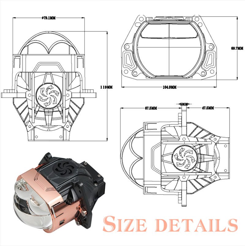 Super Bright Dual Laser Led Headlight H4 with projector/150W - Image 2