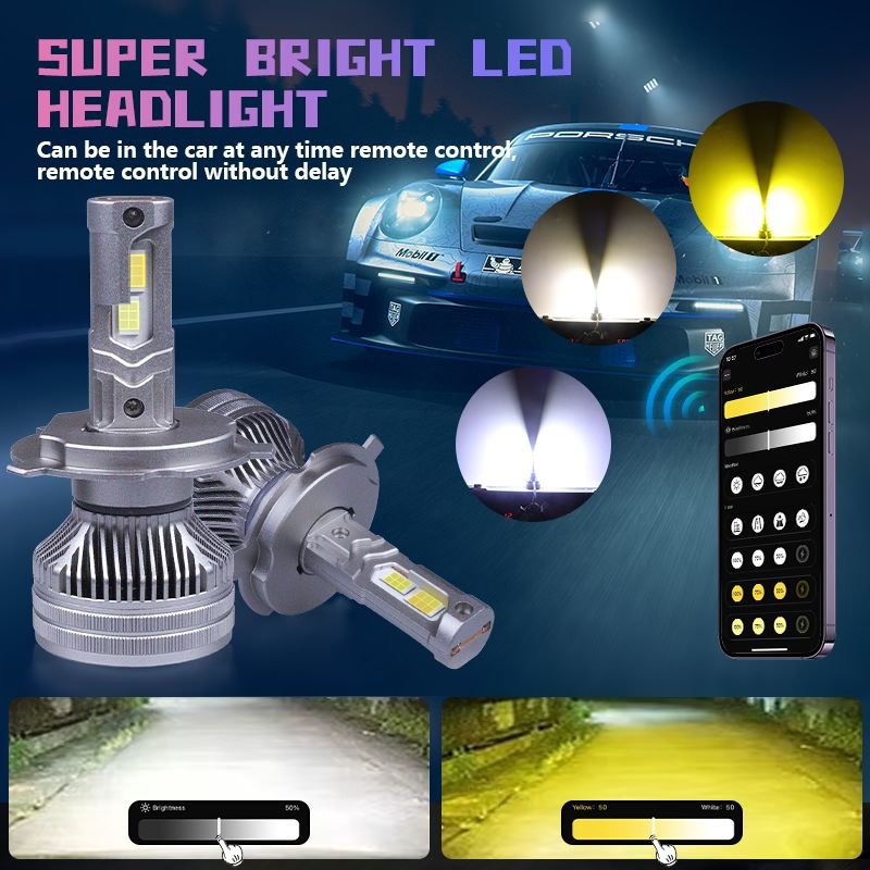 Led Headlamp Bulbs H7 H4 9004 9005 9006 Led Light Bulb with APP control/320W - Image 2